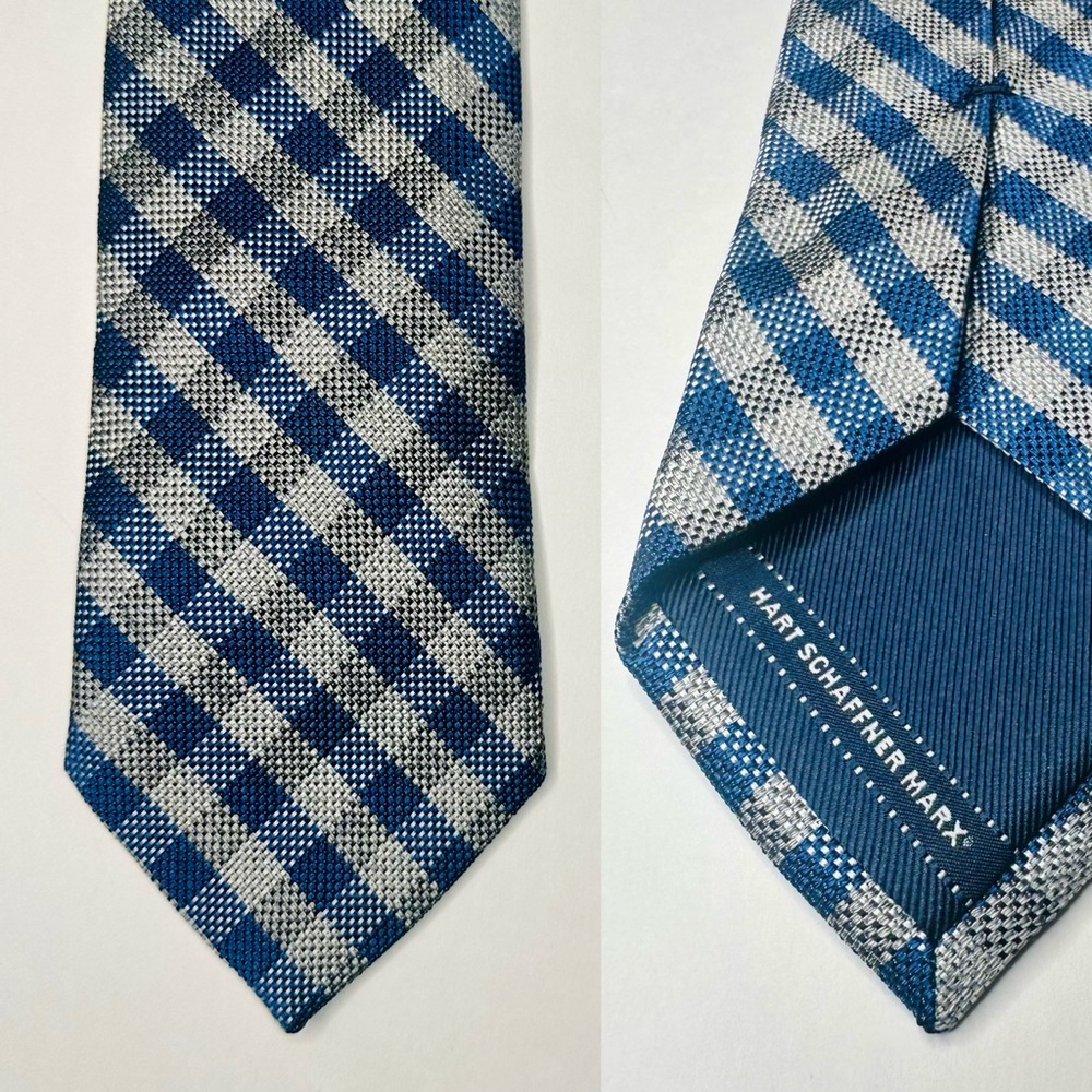 Hart Schaffner Marx Blue Checkered Classic Silk Tie